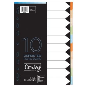 Croxley A4 File Dividers 10-Tab Pastel Board